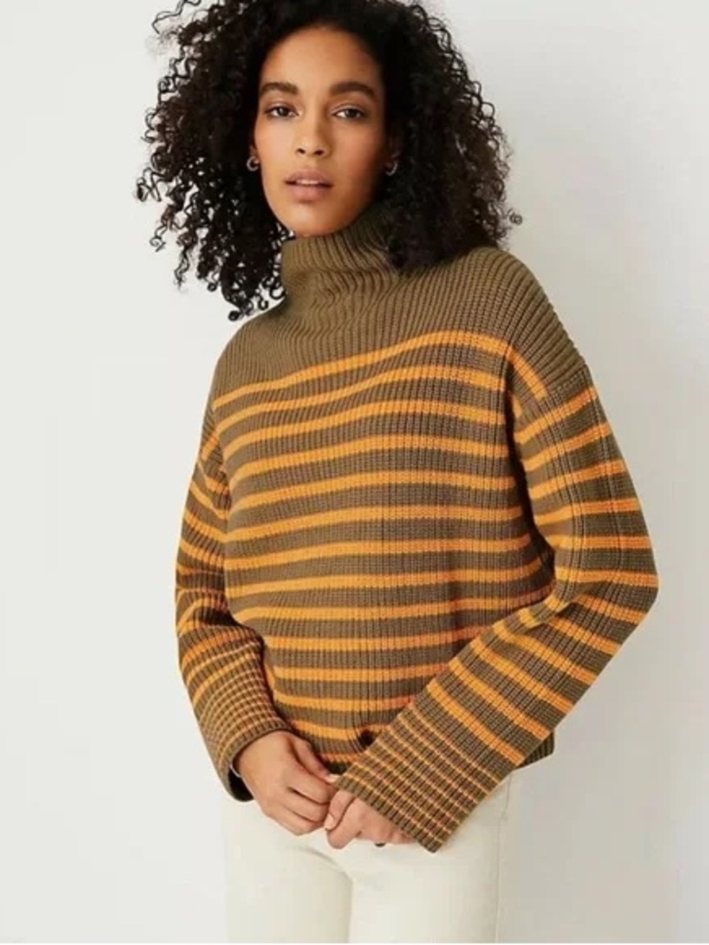 NWT Ann Taylor Sz L Striped Ribbed Knit Turtleneck Sweater